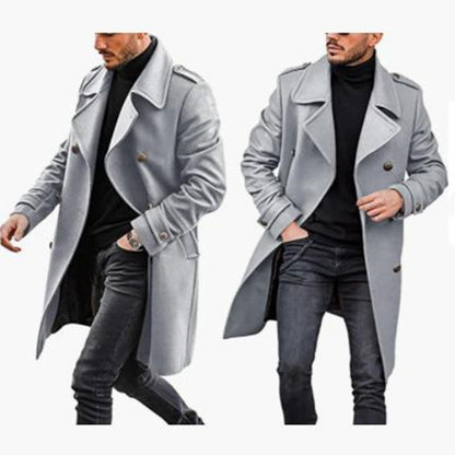 Manteau Long Double Boutonnage en Laine Élégant pour Homme.