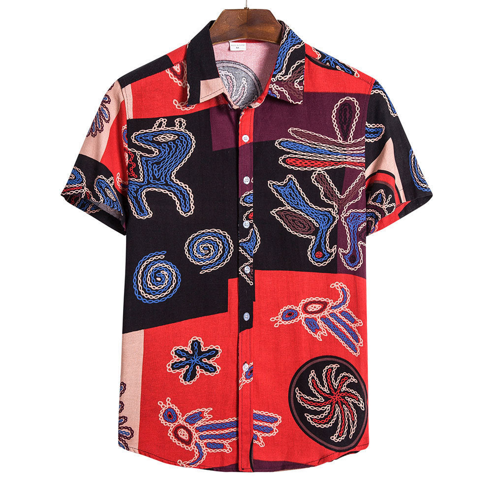 Chemise imprimée artistique à manches courtes pour homme - Style moderne et décontracté.