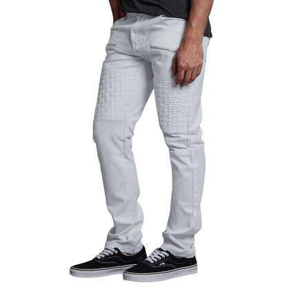 Pantalon Droit Décontracté d'Automne pour Homme - Détails Surpiqûres en Cuir.