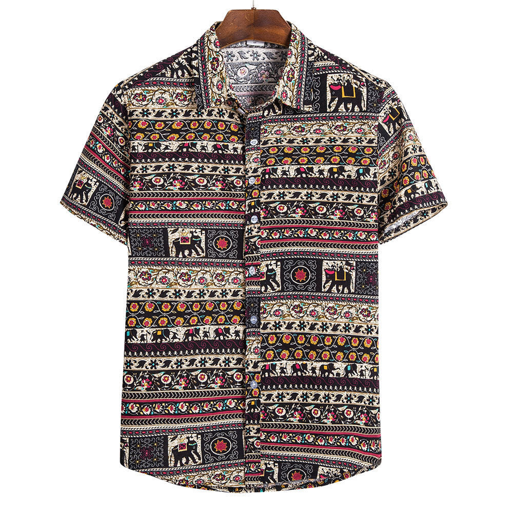 Chemise imprimée artistique à manches courtes pour homme - Style moderne et décontracté.