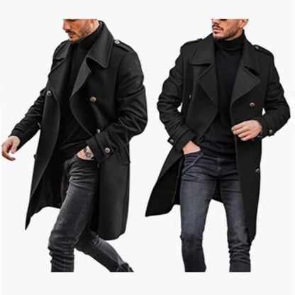 Manteau Long Double Boutonnage en Laine Élégant pour Homme.