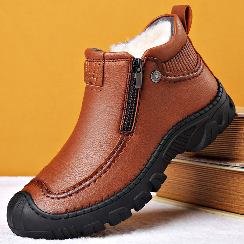 Bottes de Neige Homme en Cuir avec Doublure Chaude et Fermeture Éclair.