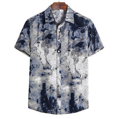 Chemise imprimée artistique à manches courtes pour homme - Style moderne et décontracté.